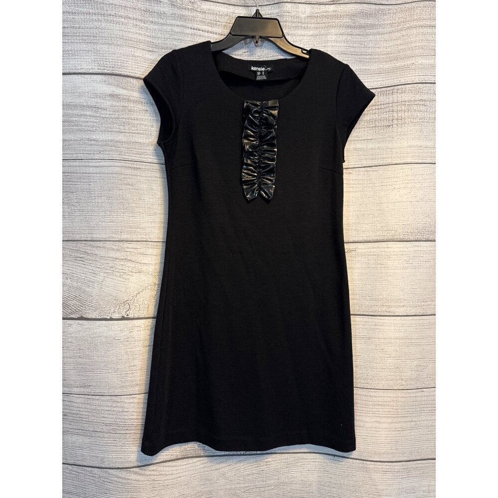 Kensie Party Little Black Dress With Faux Leather Ruched Detai Size M